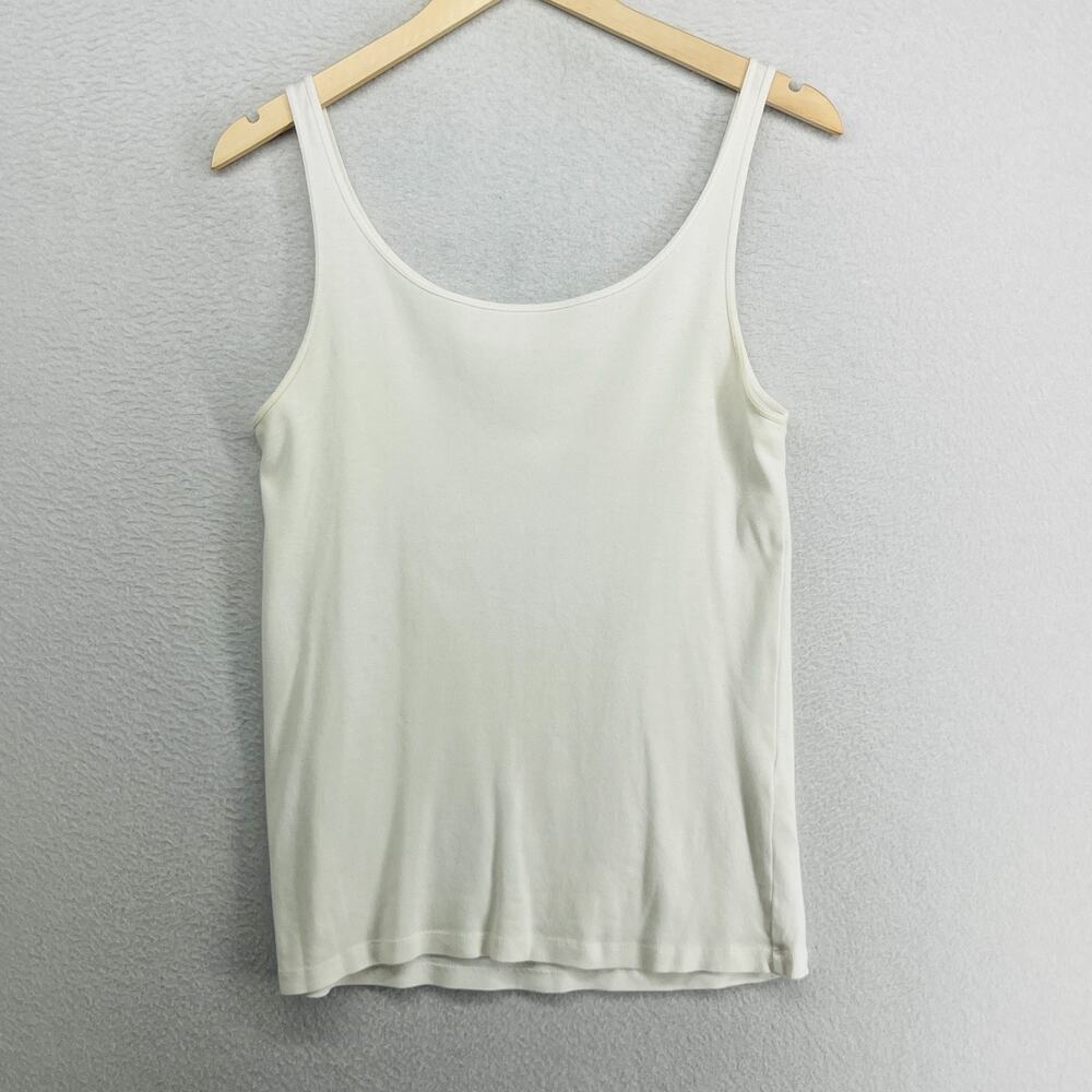 EILEEN FISHER Tank Top M Ribbed Organic Cotton Jersey Cami Slim Off White